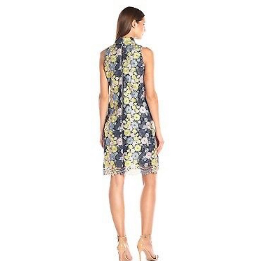 ERIN by Erin Fetherston Navy Floral Midi Dress with Yellow Accents